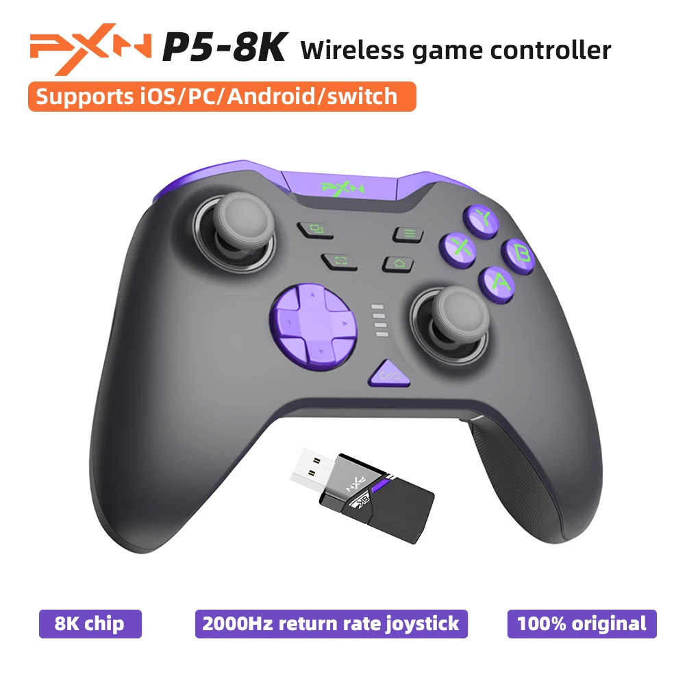 

Беспроводной игровой контроллер PXN-P5 8K с чипом 8K, конденсаторным джойстиком и поддержкой Hall-триггеров для Switch/PC/iOS/Android