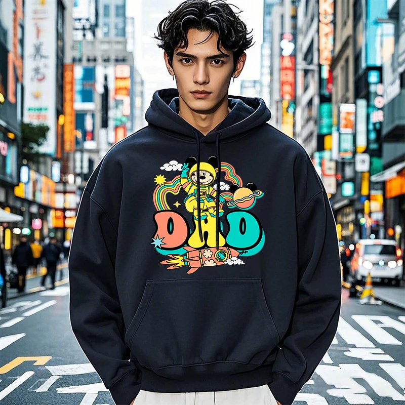 Cute Mickey Mouse Dad Astronaut Print Men's Hoodie Sports Sweatshirt Casual Tops Loose Clothing