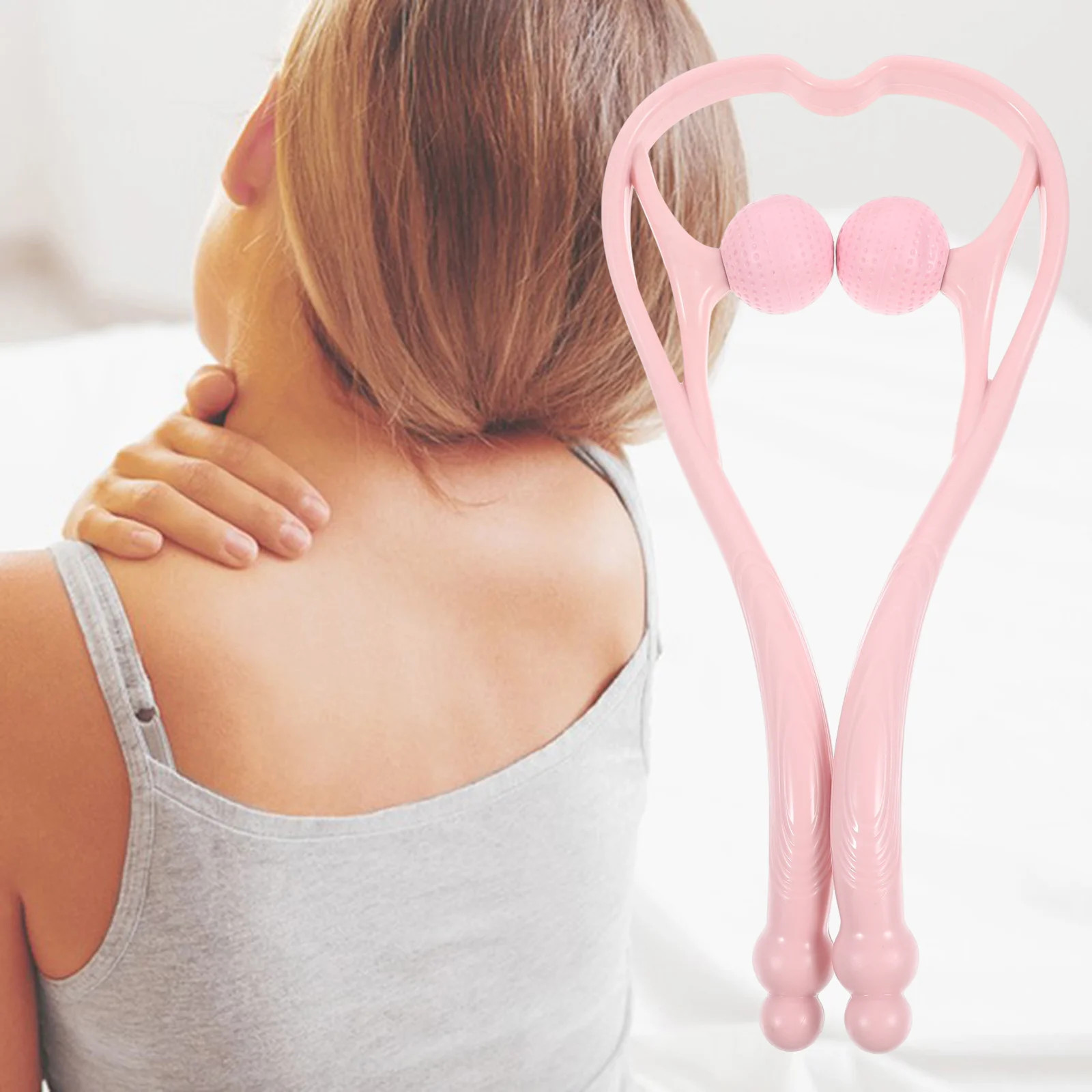 

Терапевтический инструмент для самомассажа шеи и плеч, розовый ручной многофункциональный массажный ролик для шеи, спины, ног, облегчения боли в коленях