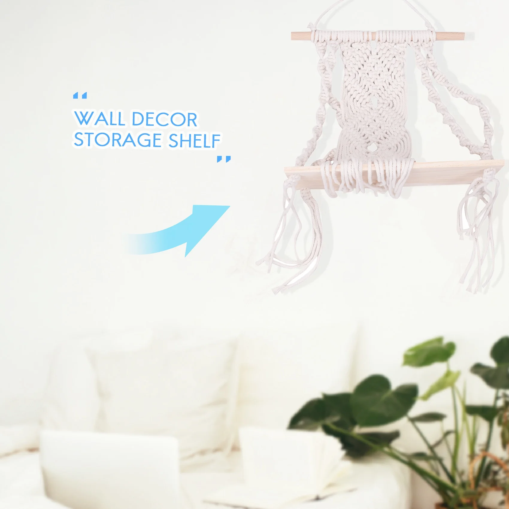 Boho Macrame Wall Hanging Shelf Handmade Woven Tassel Tapestry Rack Wood Floating Storage Hanger for Home Wall Decor