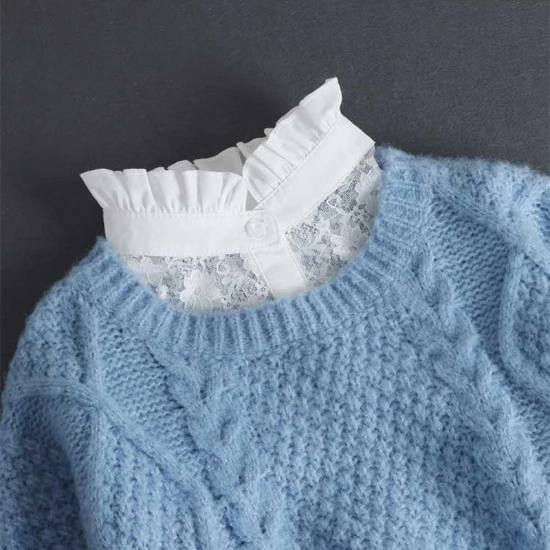 

Female Lace Ruffle Detachable Stand Collar High Neck Floral Fake Collar Half Shirt Blouse Top For Women Girls