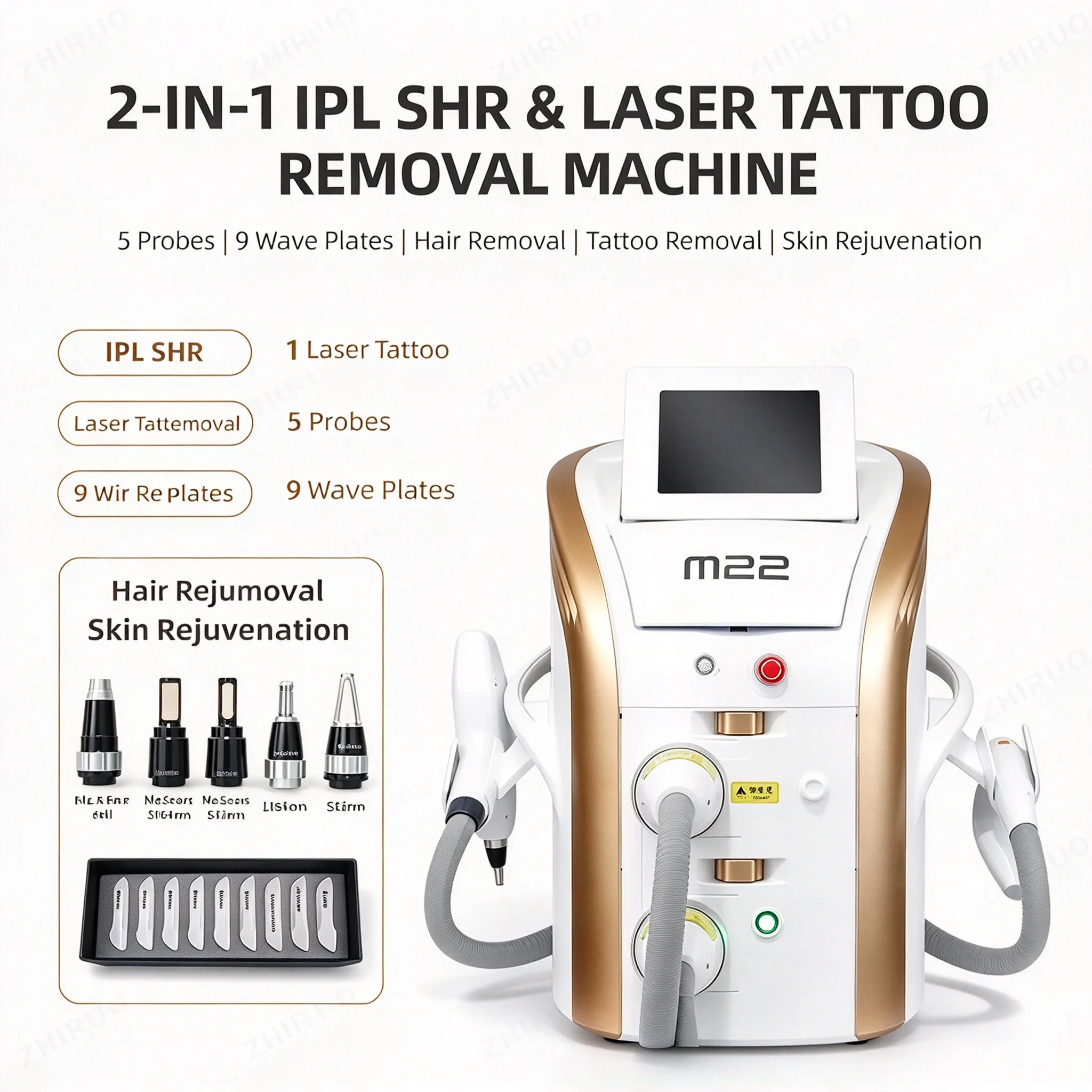 M22 IPL Memilih Lase Penghilang Rambut Q-switched Nd Yag Lase Mesin Penghilang Tato Perangkat Profesional Lase Tubuh Penuh Re