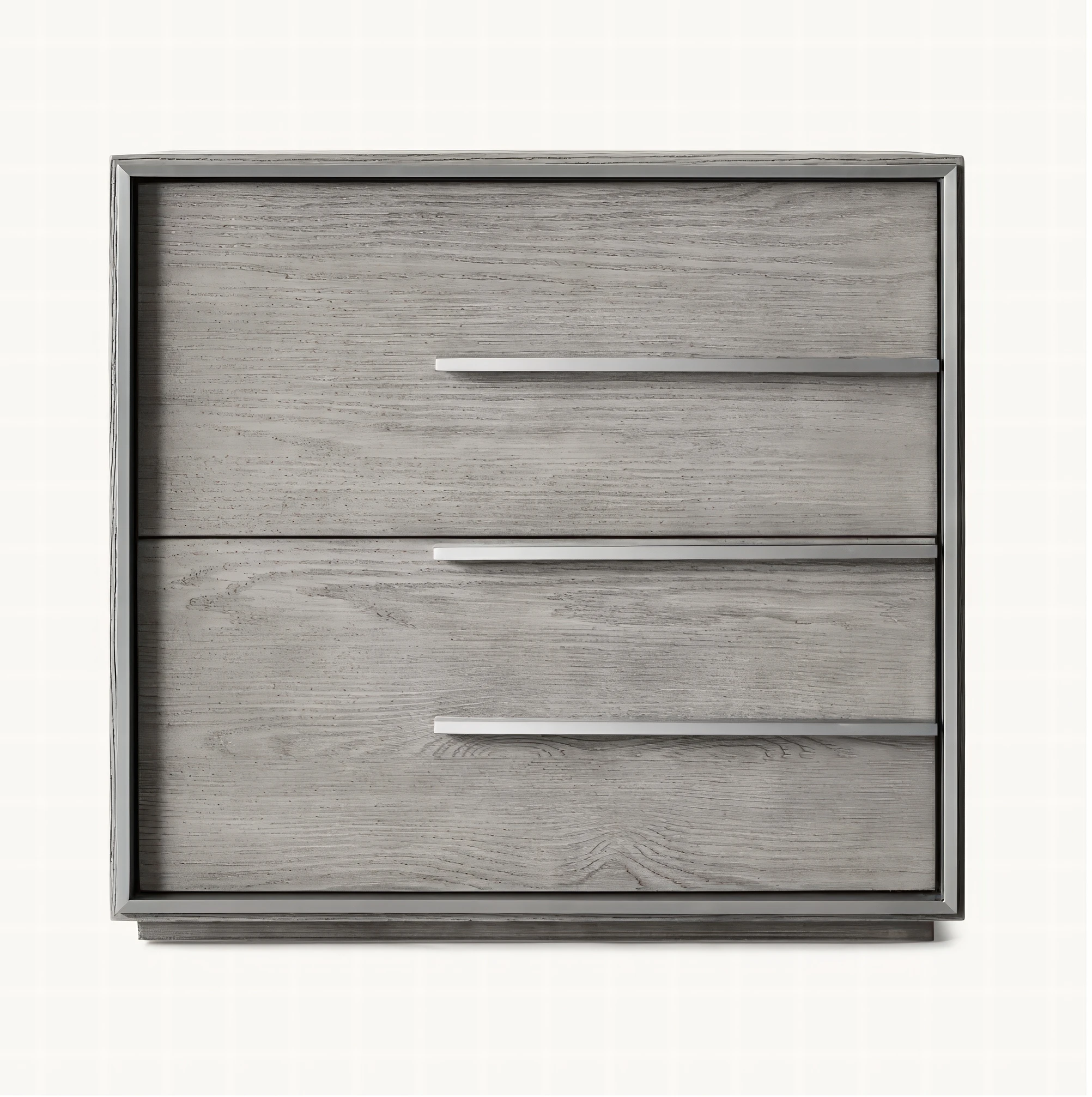xx-CALVIN Grey Wood Nightstand Modern Bedside Table with Horizontal Metal Handles and Streamlined Functional Bedroom Storage