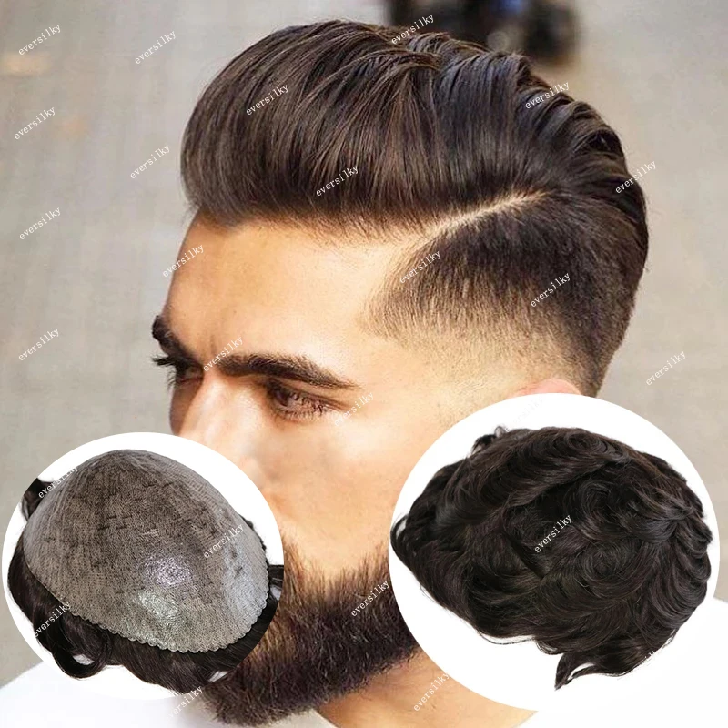 Perruque de cheveux humains à peau fine pour hommes, toupet en PU, délié naturel, brun, blond, noir, capillaire bon marché, remplacement de prothèse, super durable