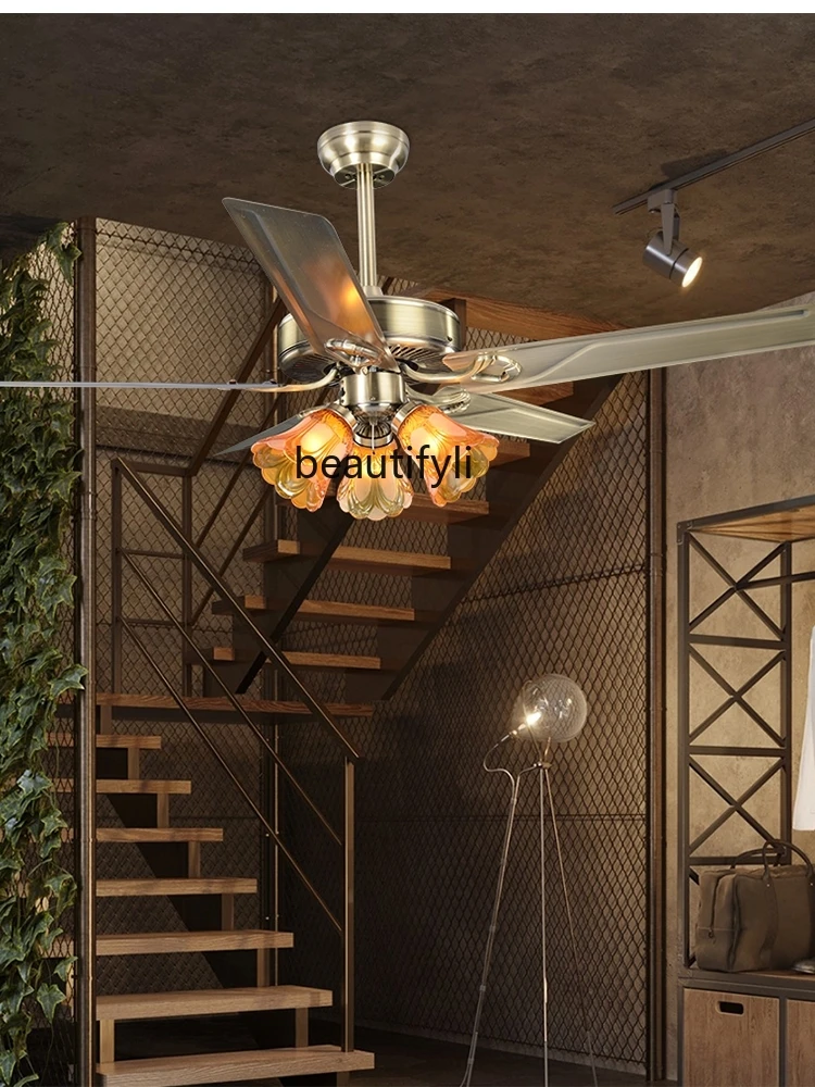 American Electric Fan Lighting Dining Room/Living Room Ceiling Fan Lights Nordic Bedroom Dining Room Lamps Industrial Style