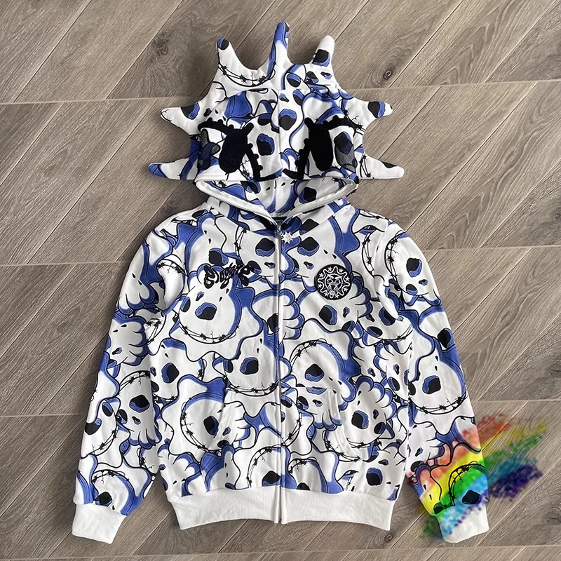 Blue Cartoon Print Camouflage Glo Gang The Glory Full Zip Hoodie Men Women 1:1 High Quality Vintage Hooded