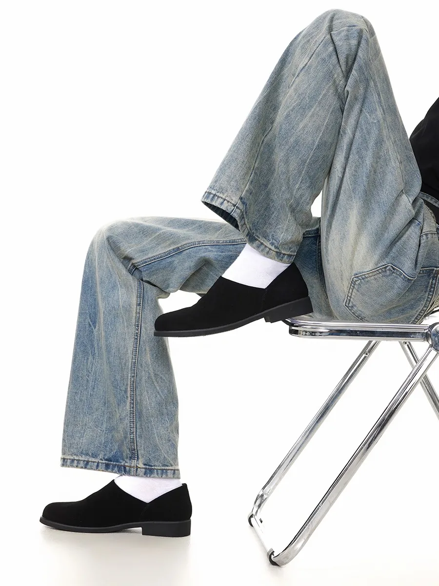 New leather men's shoes versatile for commuting slip in loafers lazy casual leather shoes trendy shiny and simple