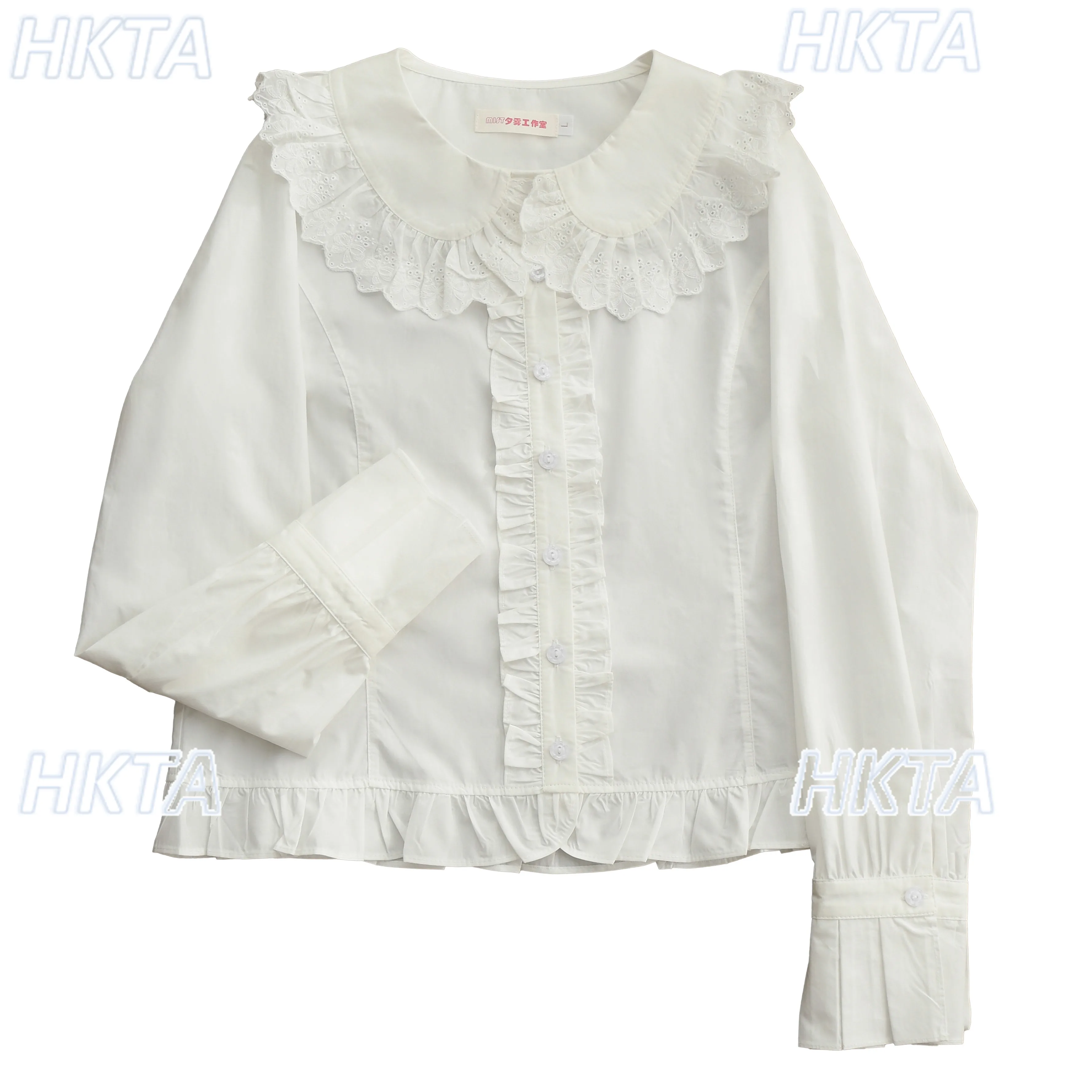 Doux 2026 printemps Kawaii Double couche bulle à manches longues col de poupée dentelle chemise femme mignon Lolita blanc Blouses hauts femmes