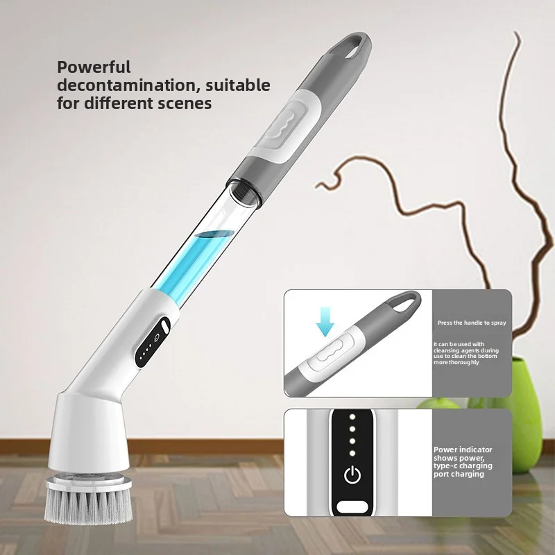 แปรงทําความสะอาดเครื่องขัดพื้นแบบหมุนไฟฟ้าเครื่องขัดพื้นอาบน้ําไร้สายกันน้ําพร้อมหัวแปรงถอดเปลี่ยนได้ 5 หัวสําหรับกระเบื้องพื้นห้องน้ํา