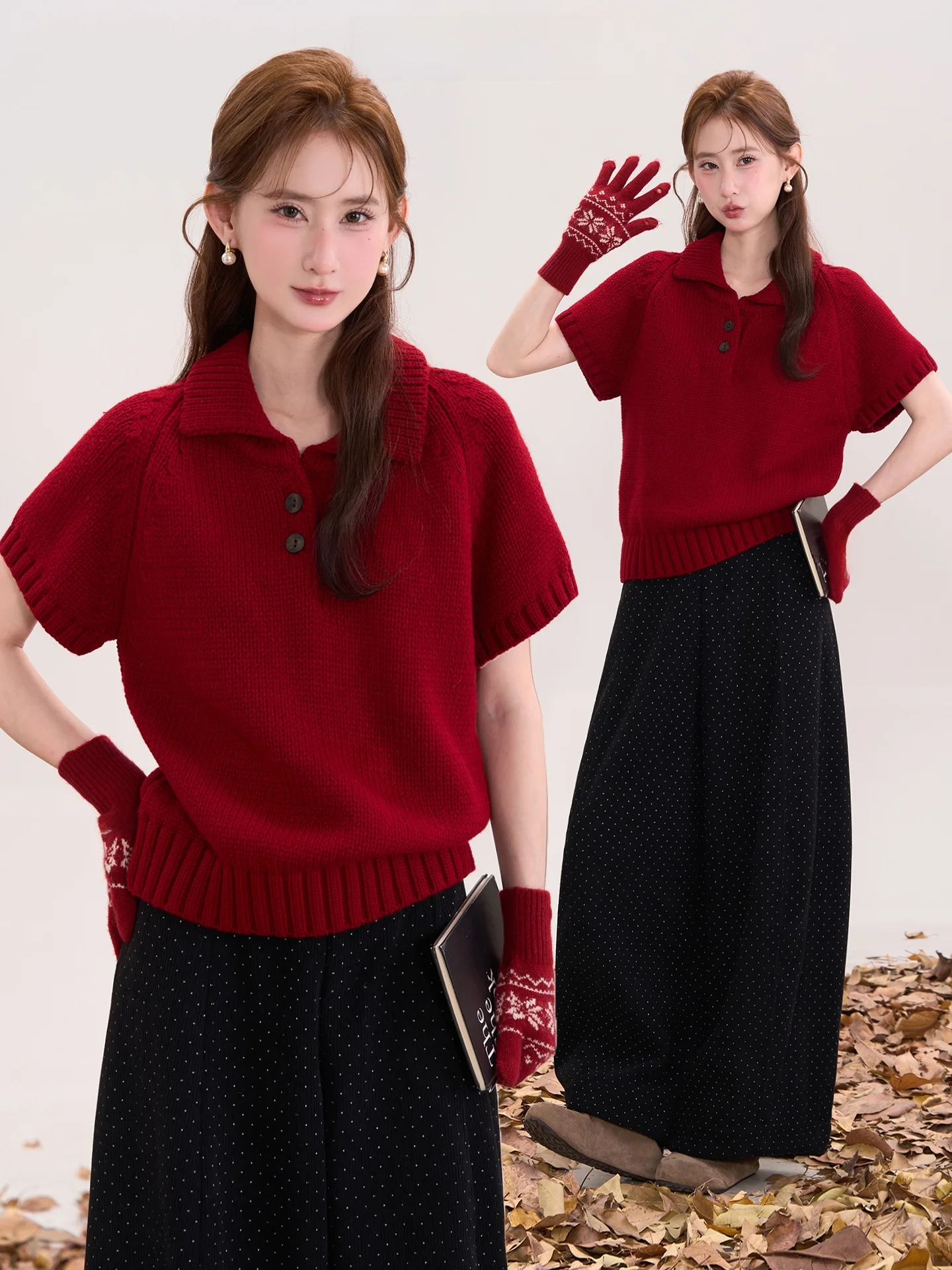 

Spring Autumn Knitted Collar ort Sve Women's Sweater Layering Faion Korean Sle Loose Fit Soft Nylong Fiber