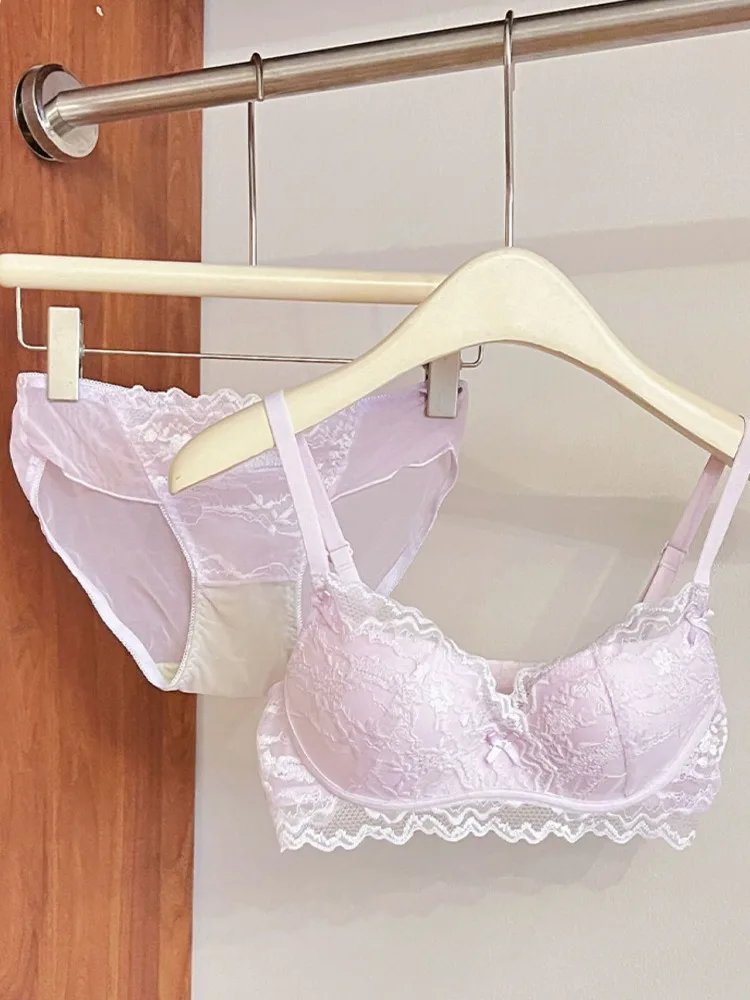 YUQI Dessous Damen Push-up-BH für kleine Brüste, zum Einstecken, größer aussehen, sexy süßes Spitzen-BH-Set ohne Bügel, Anti-Durchhängen