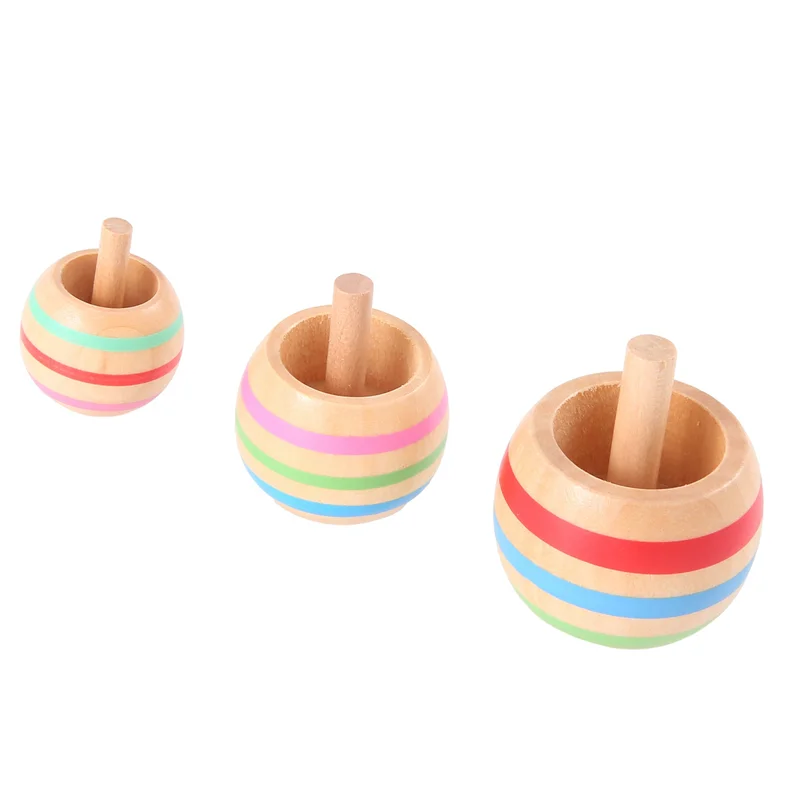 WOWFU-15Pcs Wooden Colorful Spinning Top Kids 3 Sizes For Children Above 3 Years Old