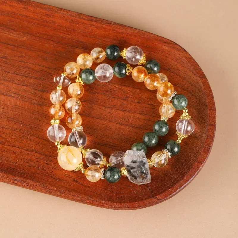 Vintage European and American accessories, high-end natural yellow gum flower green hair crystal yellow tower crystal white