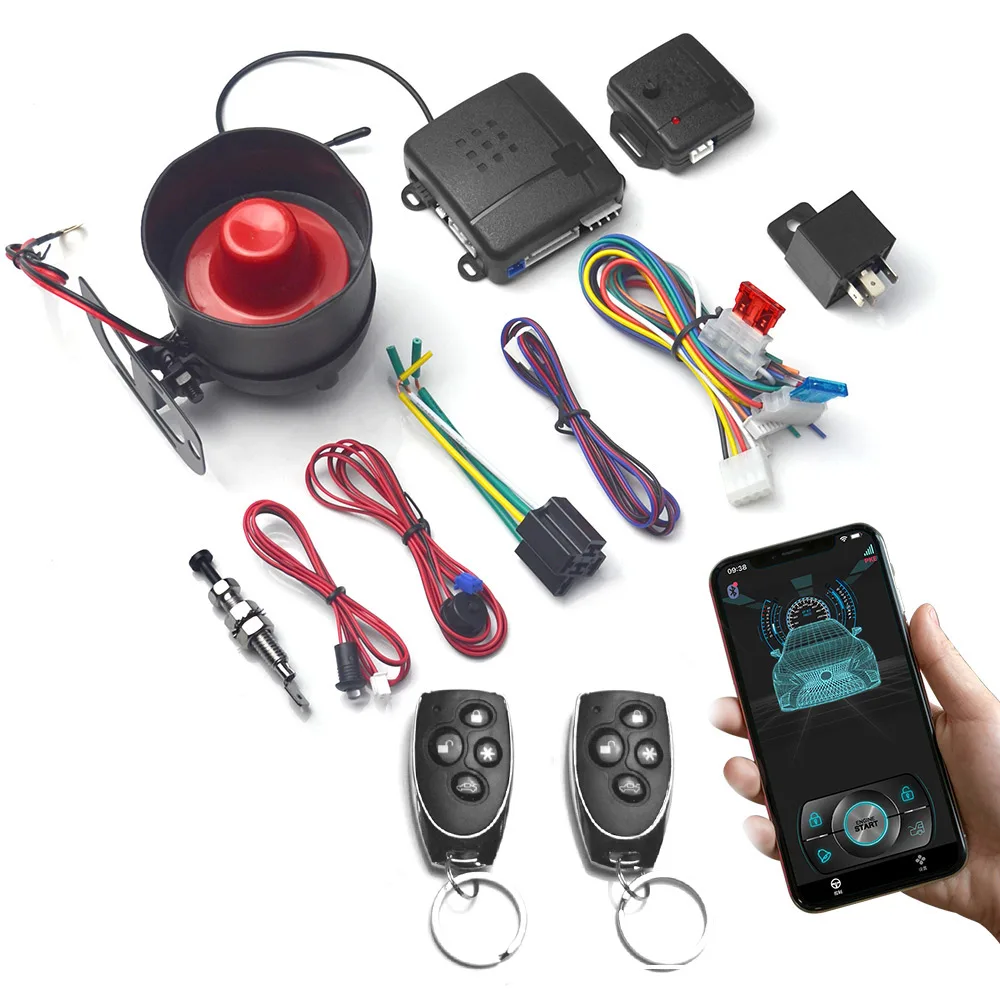 

Universal Car Alarm System Keyless Entry Controls Siren Car Security System with 2 Remote Mobile Bluetooth App Control