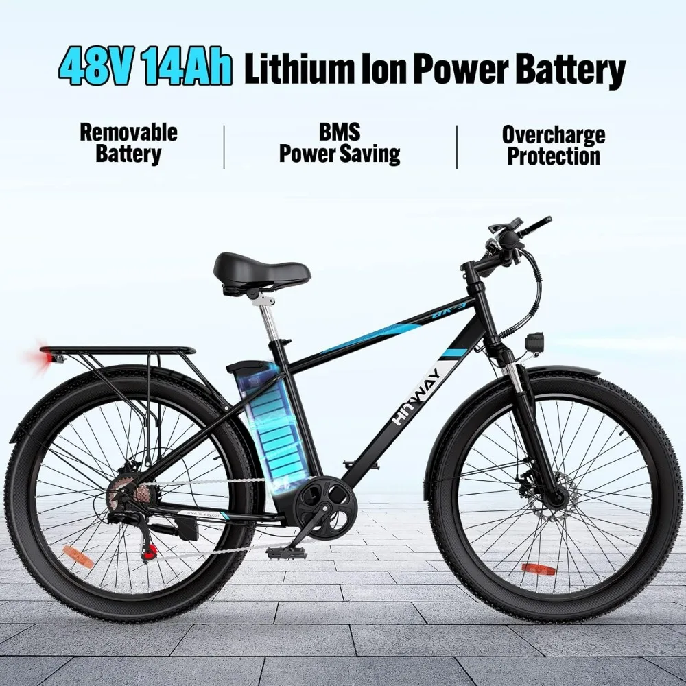 Electric Bike for Adults, 750W/48V/14Ah Ebike with Removable Battery, 20MPH/35-75Miles Electric Bicycle with 26