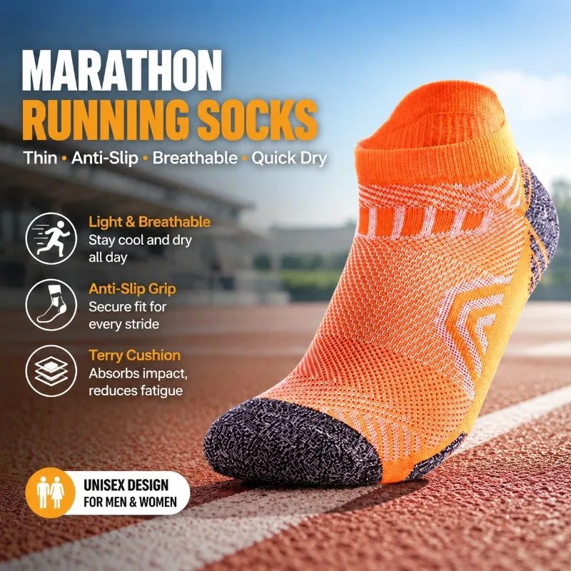 

Unisex Breathable Marathon Short Socks Thin Anti-slip Terry Sole Quick Dry Athletic Socks Lightweight Comfy Foot Gear for Track