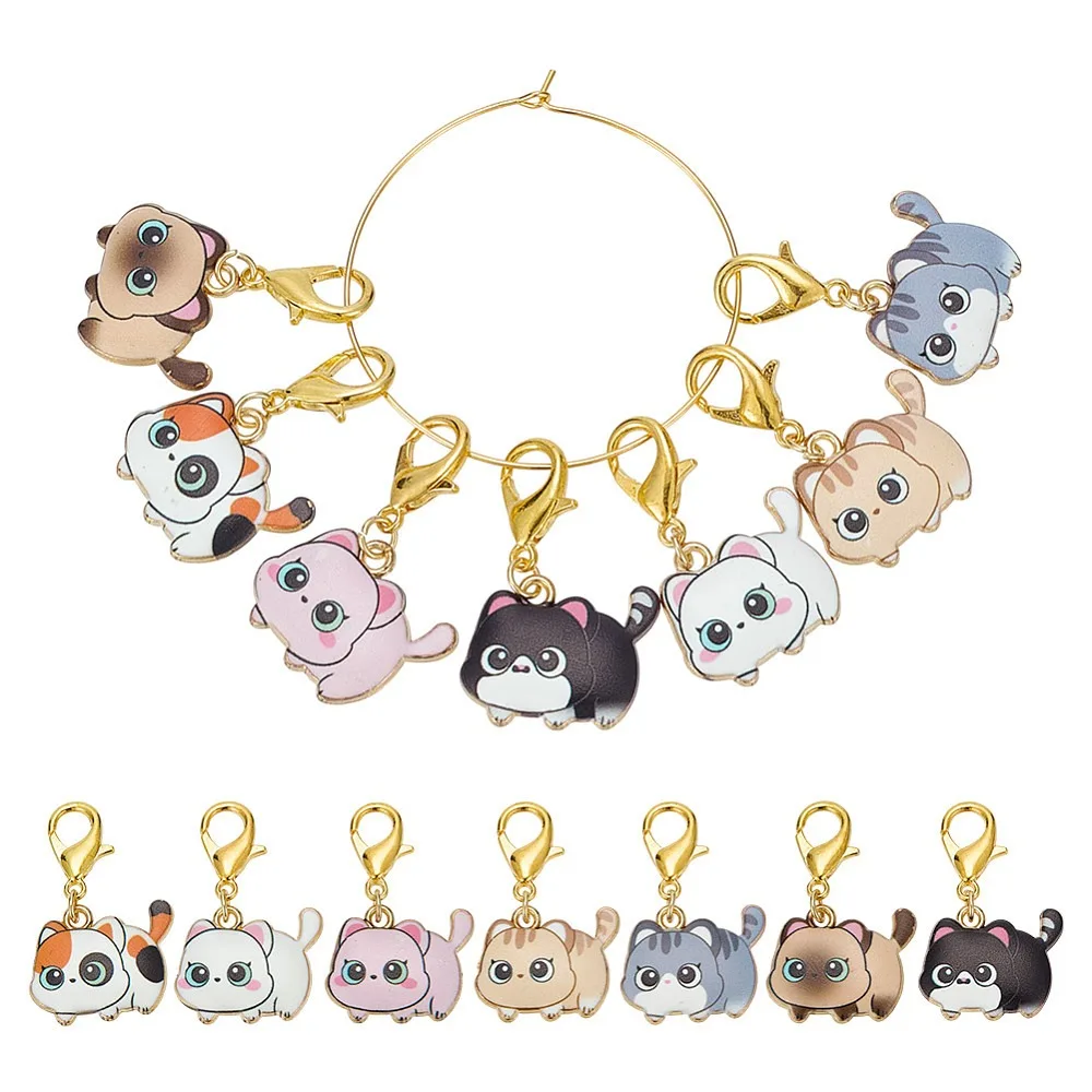 14-pecas-7-estilos-marcadores-de-ponto-com-pingente-de-gato-em-liga-esmaltada-e-fechos-lagosta-em-liga-cores-sortidas-35cm-2-pecas-estilo