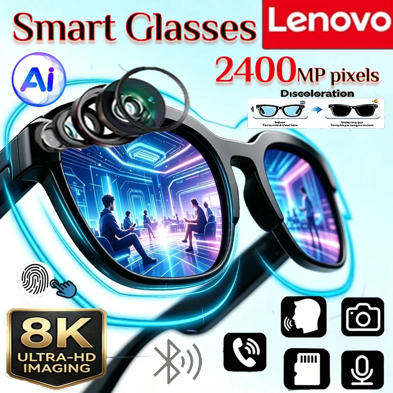 Lenovo 8K 2400MP AI Smart Glasses Translation Vedio Photo Bluetooth Conversation Recording Listen Music Smart Sunglasses NEW