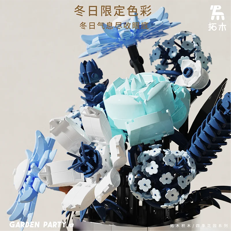 Building Blocks Flowers Bouquet Set Flowers Models Home Set Artificial Blue Collection Winter Ice Rose Flower Building Blocks Ch