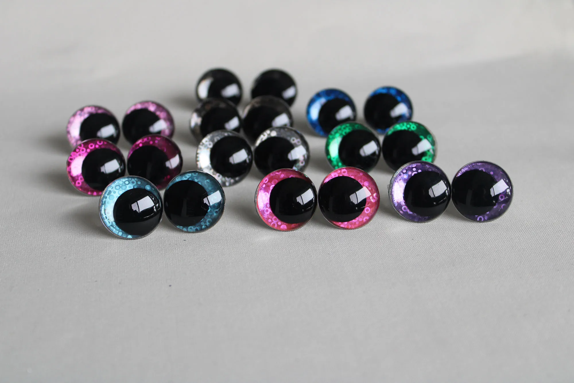 10pcs  12mm 14mm 16mm 18mm 20mm  23 28mm  Round comical  glitter toy animal eyes With handpress washer FOR PLUSH CRAFT---Q11