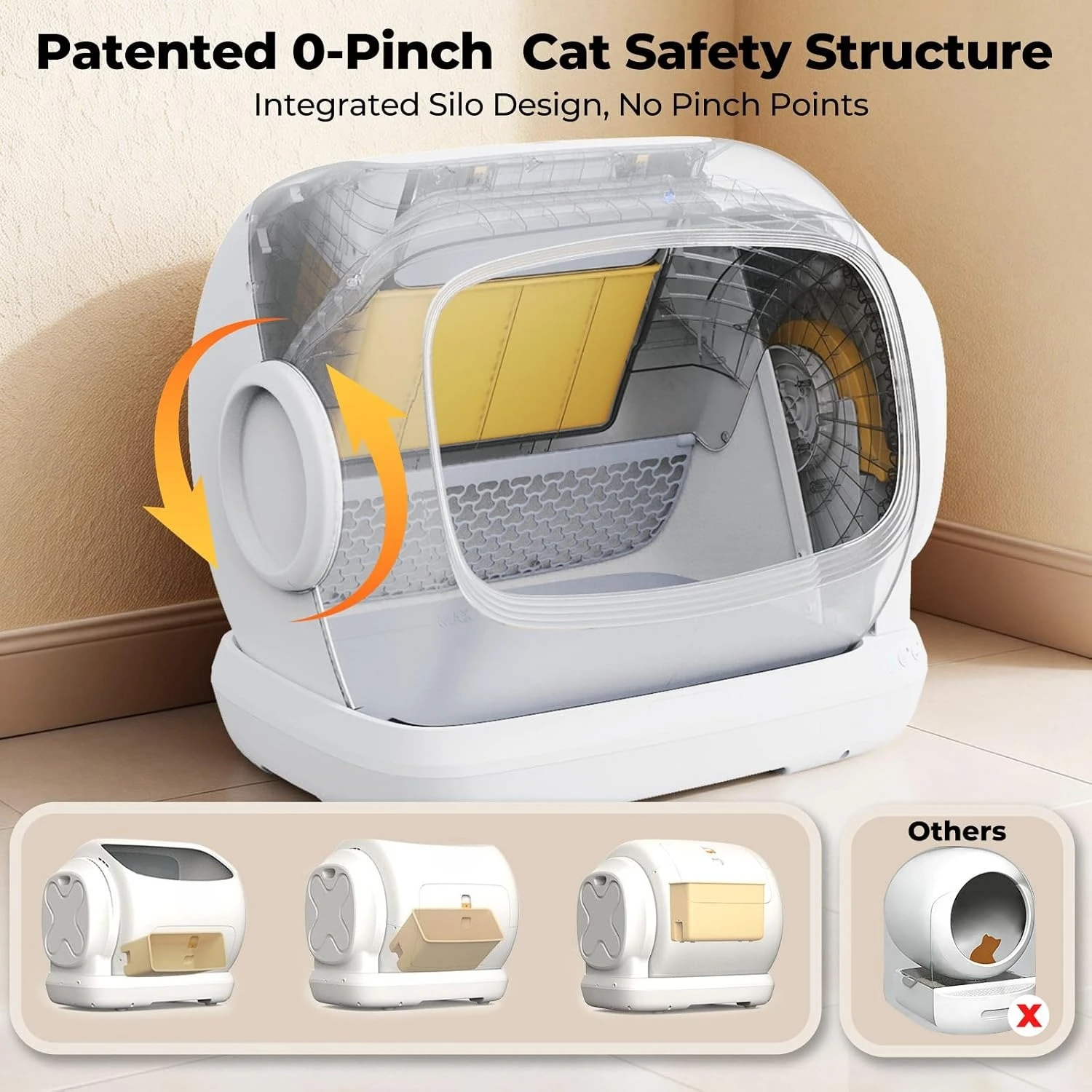 Robotail Self Cleaning Cat Litter Box,106L XXXL Extra-Large Automatic Cat Litter Box for Large Cats, Open Top, Customized view 3