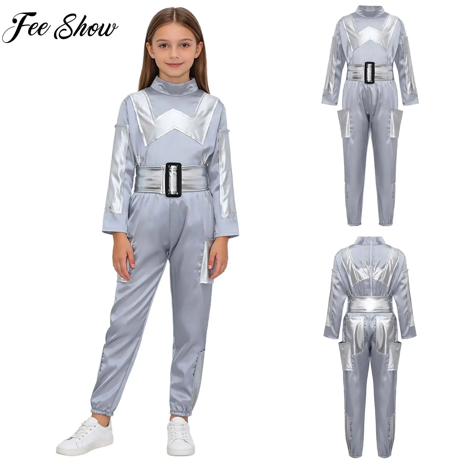 

Girls Boys Cosplay AI Technology Sense Robot Costume Tops Waistbelt Pants Suit for Festival Halloween Stage Performance Dress-up