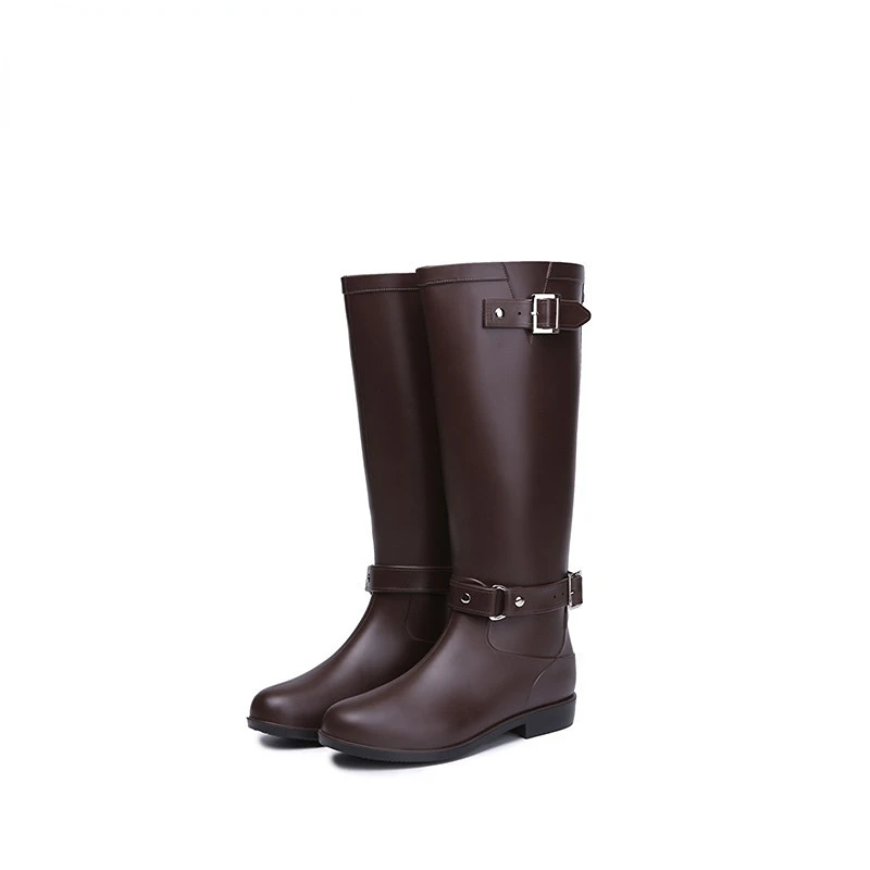 Rain Boots Fashion Water Boots Women\'s Long Sleeve Zipper High Heel Motorcycle Boots Waterproof and Anti Slip Rain Shoes Women