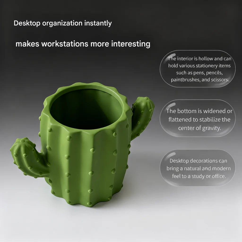 Cactus Shaped Pen Holder, Creative Desktop Stationery Storage Container, Cute 3D Pen Holder, Garden Decoration Accessories