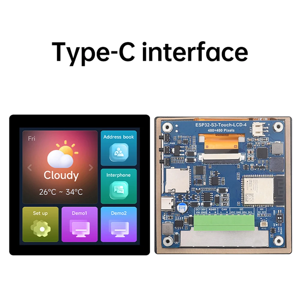 ESP32 S3 LCD Development Board 480x480 4inch TouchScreen Display TVBOX LVGL HMI Sensor CAN RS485 I2C