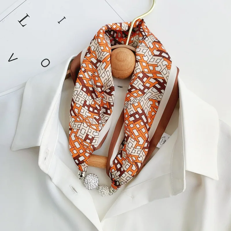 Plaid Silk Square Scarf Women Satin Shawl Wrap Hijab Female Hair Band Wrist Luxury Headkerchief 55*15cm Echarpe 2022 Bandana