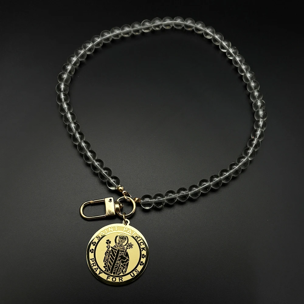 SAINT PATRICK PRAY FOR US Medal Car Pendant for Women Men Stainless Steel Gold Color Christian Amulet Ireland Jewelry Gift