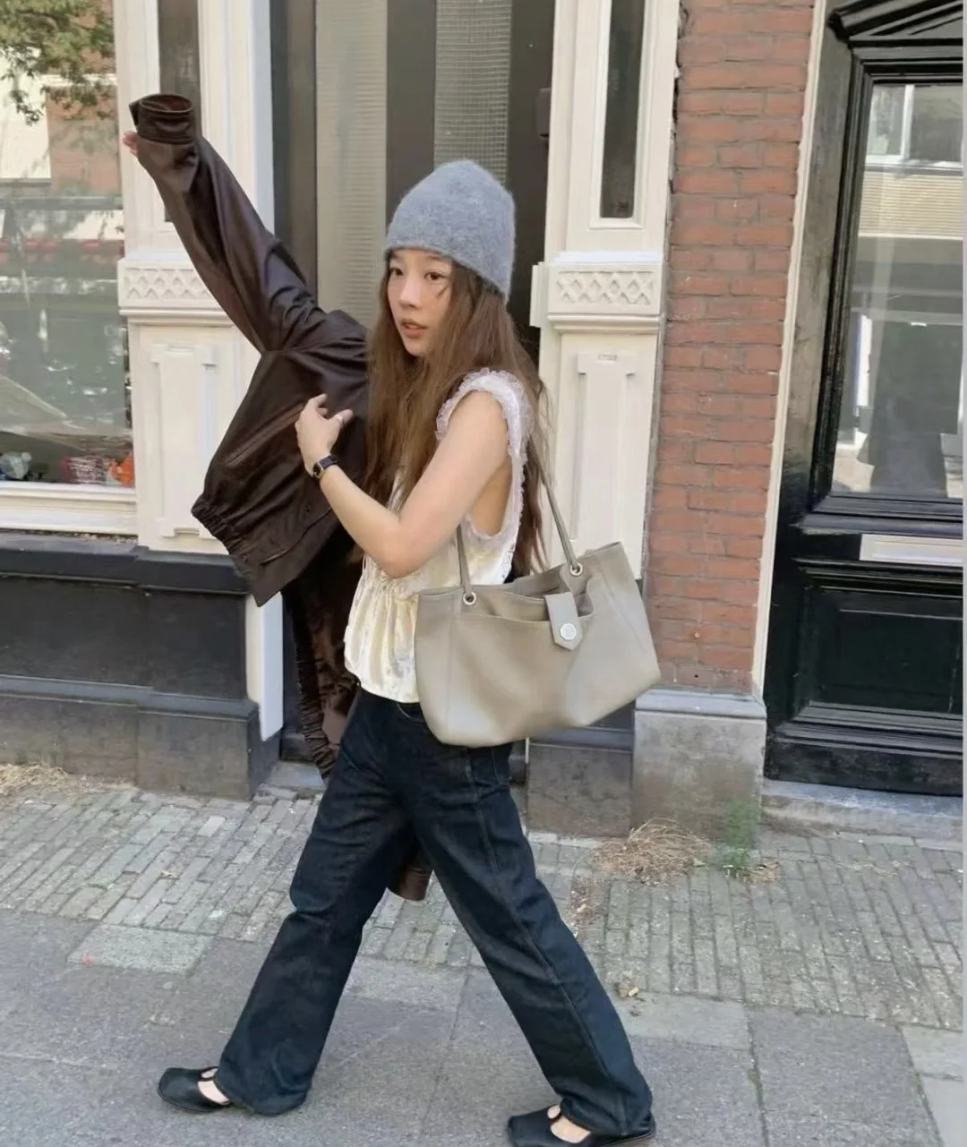 FIRMRANCH Niche trendy brand uniquely textured embossed cowhide large capacity horizontal square design women's shoulder bag tot