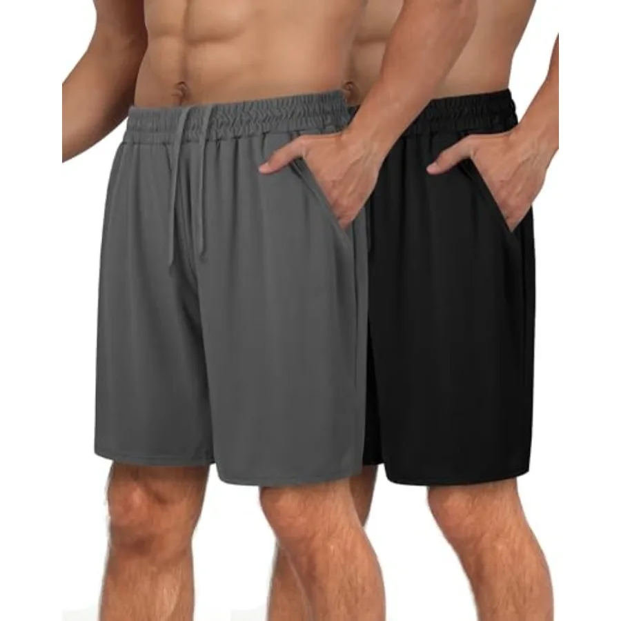 

Комплект из 2 мужских шорт для баскетбола и тренировок - черные спортивные быстросохнущие шорты с карманами для повседневного бега