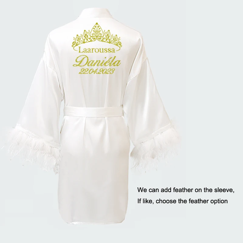 Customized Logo Wedding Date Name Bathrobe Faux Silk Bridal Robe Bride Bridesmaid Wedding Robes Woman Bachelorette Preparewear