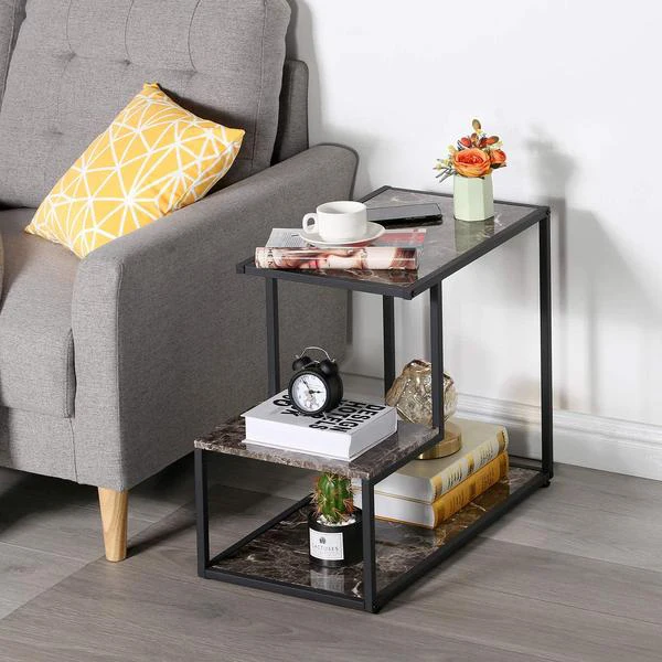 Vintage wrought iron coffee corner table, marble texture desktop simple small living room side table