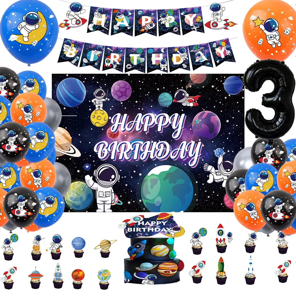 

Space Astronaut Theme Boy Birthday Party Explore the Universe Rocket Balloon Cake Topoper Backdrop Banner Baby Shower Kids Gift