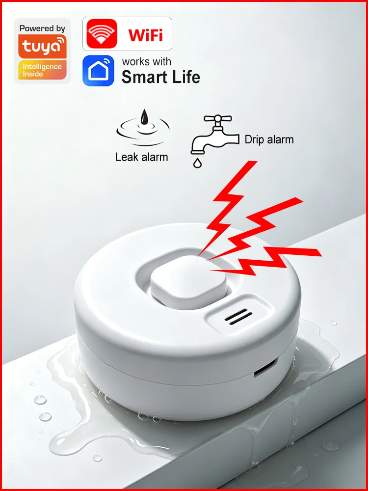 Tuya WiFi Water Leak Detector Smart Life App Flood Sensor High Decibel Alarm Kitchen Bathroom Overflow Leakage Remote Alert
