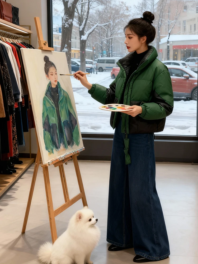 

Утепленная флисовая короткая куртка-пуховик женская зимняя теплая в корейском стиле, свободного кроя, однотонная, на молнии