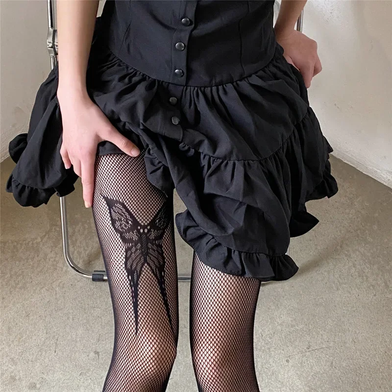 2024 New Vintage Sexy Women\'s Fishnet Body Stockings Lace Pantyhose Lolita White Black Tights Mesh Socks Retro Leggings Hosiery