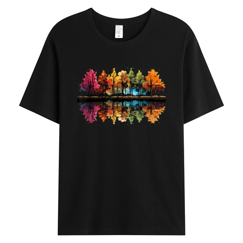 

Dropshipping 2025 Nature Reflection Tshirts Forest Trees Classic T Shirt Man 100% Cotton Graphic T-Shirt Mens Clothes Xmas Gift