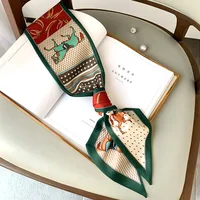 Long Silk Bag Tie Neck Skinny Scarf Hairband Foulard Horse Print Brand Lady Neckerchief Ribbon 2024 Spring New 3