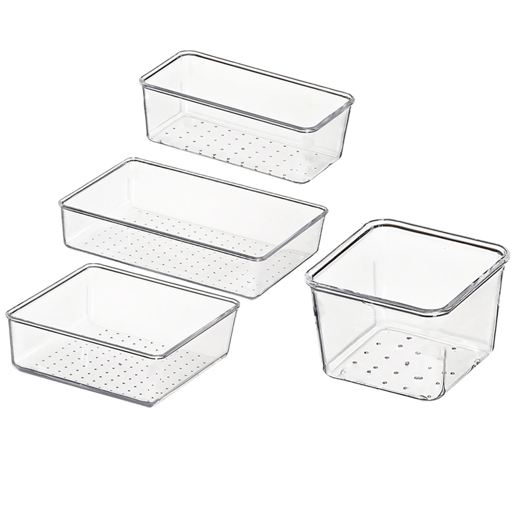 

4pcs Clear Drawer Organizer Storage Clear Plastic Drawer Organizer Box for Cosmetics Makeup Desk Office Bathroom Kitchen