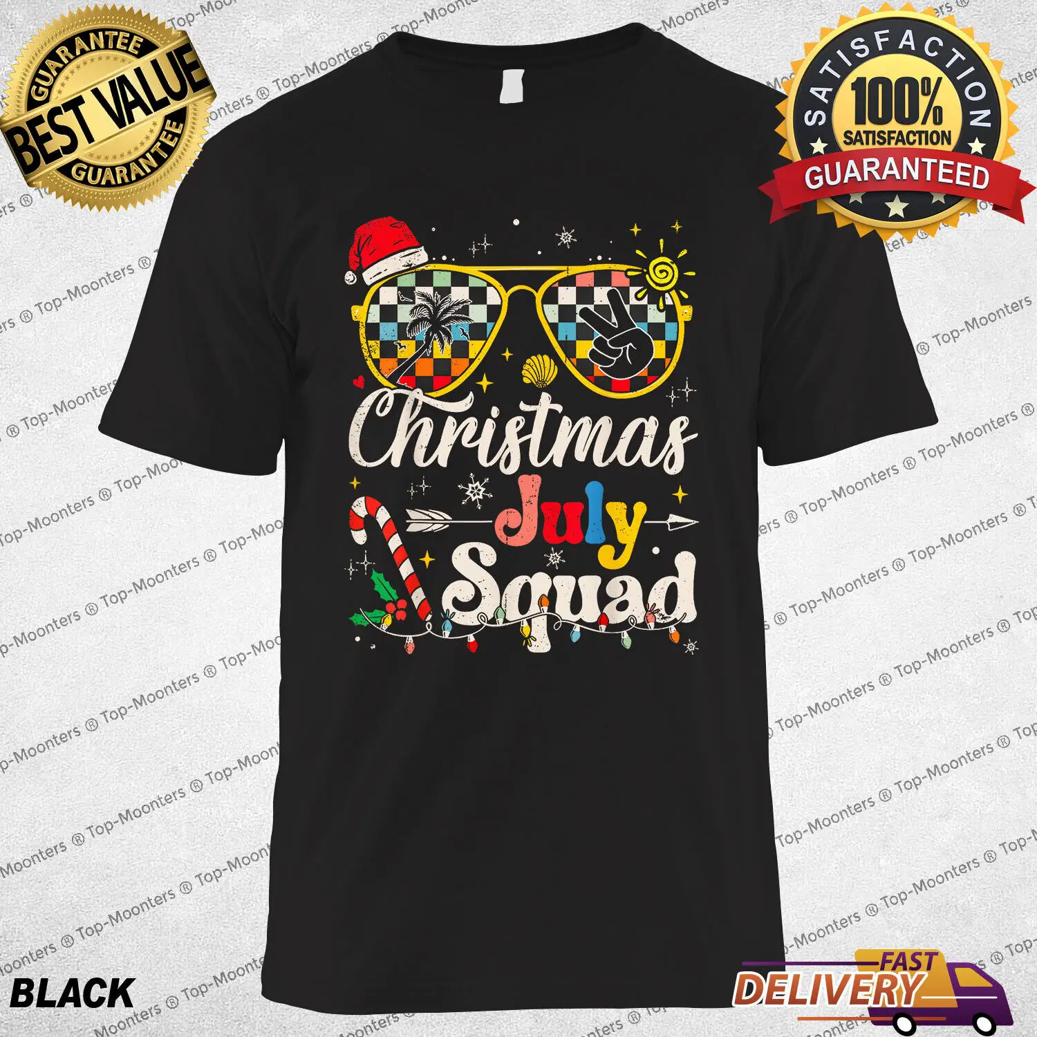 

Christmas In July Squad Sunglasses Summer Beach Funny Gift T-Shirt S-4XL