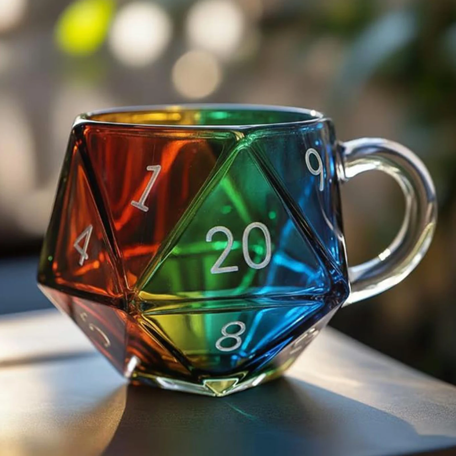 1PCS Polyhedral Dice Coffee Cup with Handle Game Night Mugs Transparent Glass Game Mug Gift for Fantasy Lovers Accessories
