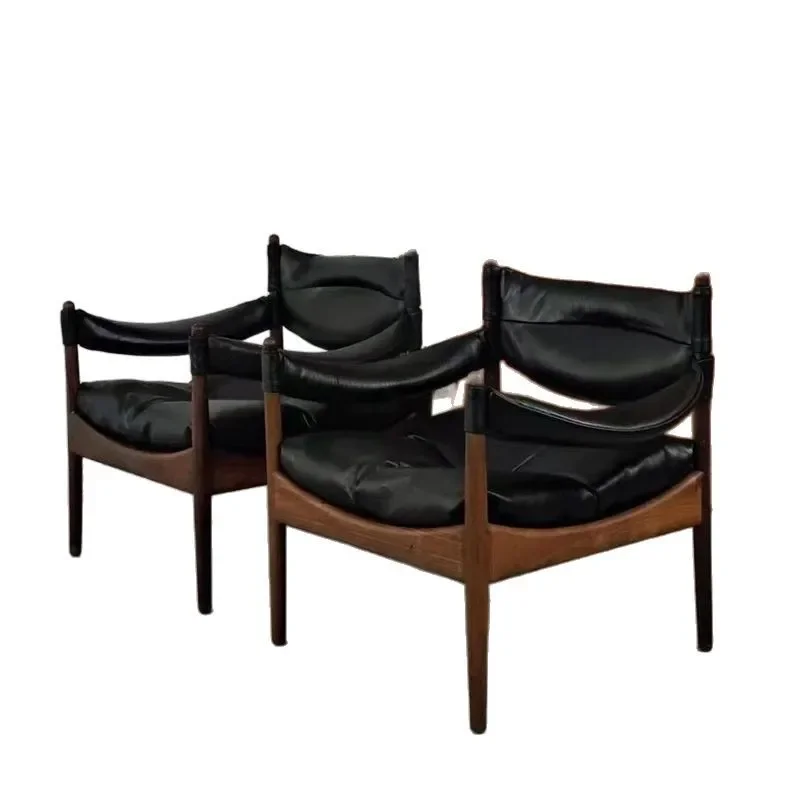 

Solid wood single sofa chair antique leather sofa chair bedroom leisure chair