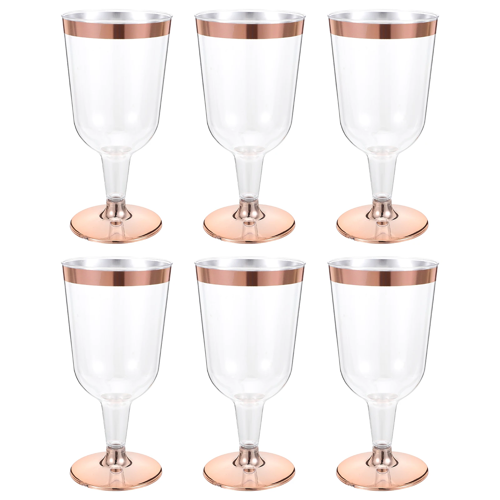 

6 pcs Rose Gold Edge Plastic Goblets Flutes Disposable Elegant Cocktail Gifts Lightweight Proper Size