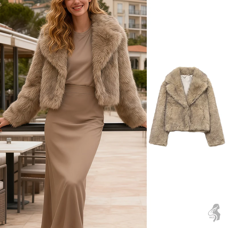 

Womens Fashion Short Coat Jacket Faux Fur Effect Lapel Collar Soft And Stylish Versatile Outerwear Must Have Fashion Item