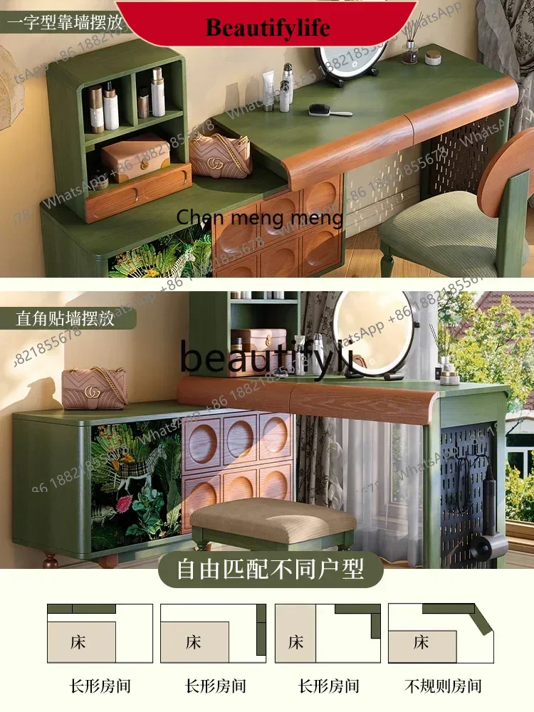 

D178 French retro bedroom chest integrated solid wood dresser medium ancient style lamp makeup mirror