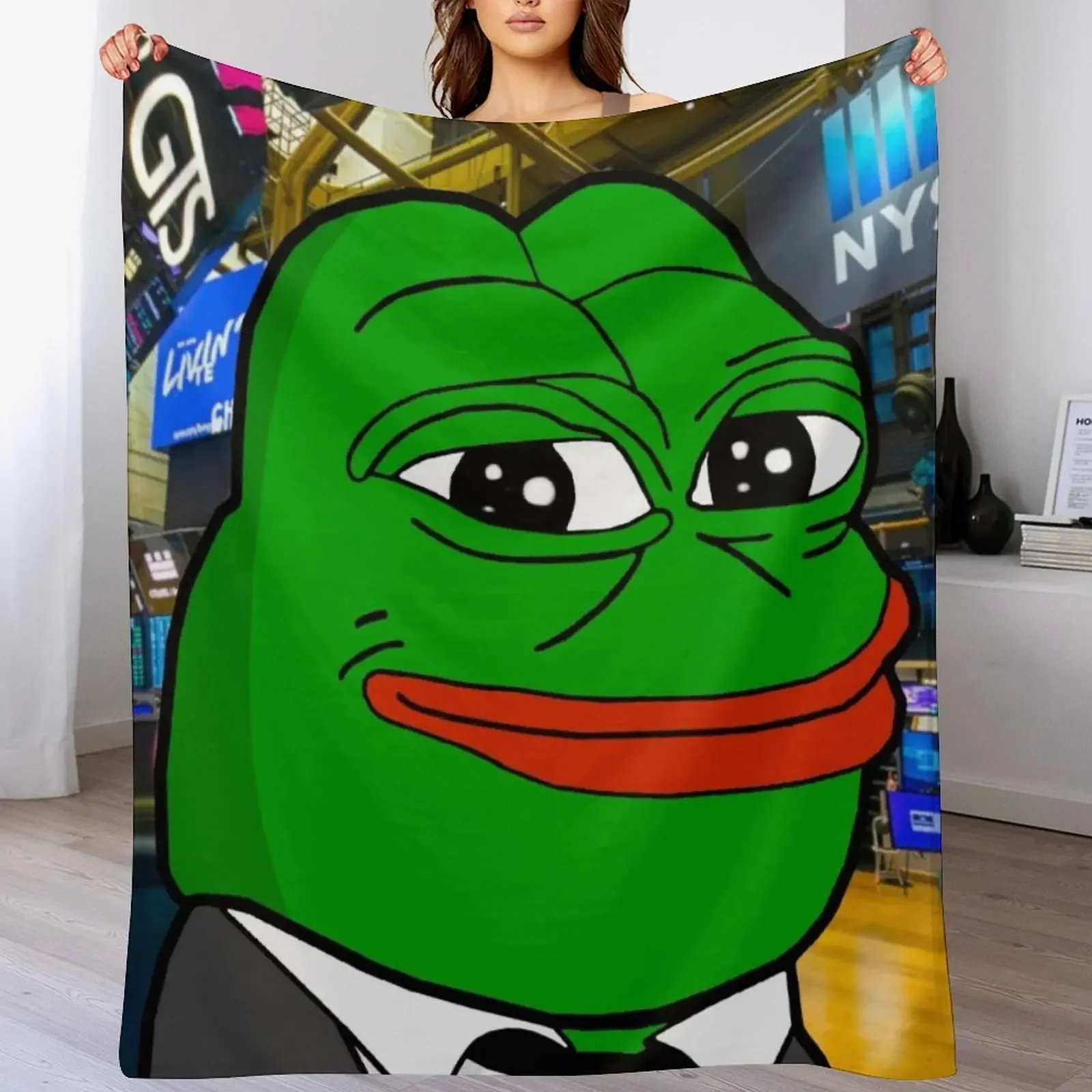 Rare Happy Businessman Pepe Throw Blanket Color Fast Cozy Throw Blanket