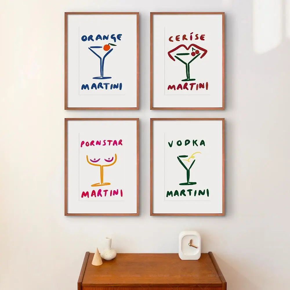 Minimalist Cerise Orange Pornstar Vodka Martini Cocktail Gift Wall Art Canvas Painting Posters For Living Room Home Decor